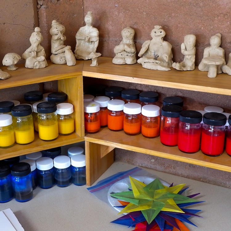 clay figurenes on a shelf