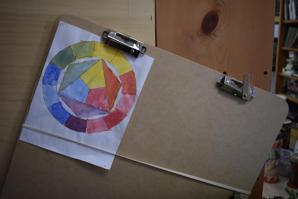 Water color painting on a clipboard