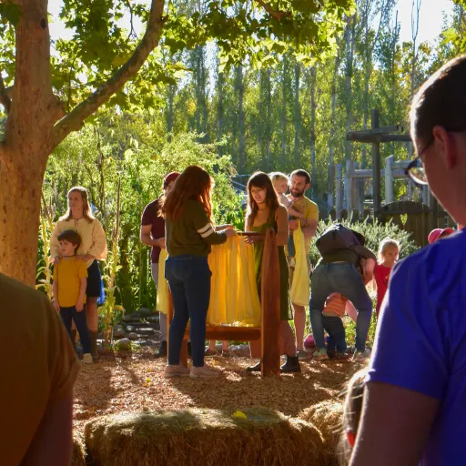 older children outside performing a play