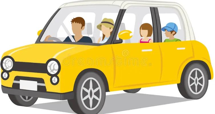 Yellow car with people inside